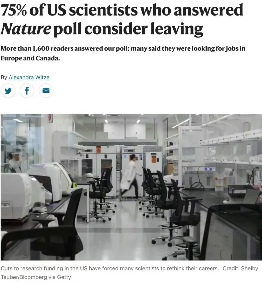75%的美国科学家正在考虑离开美国。