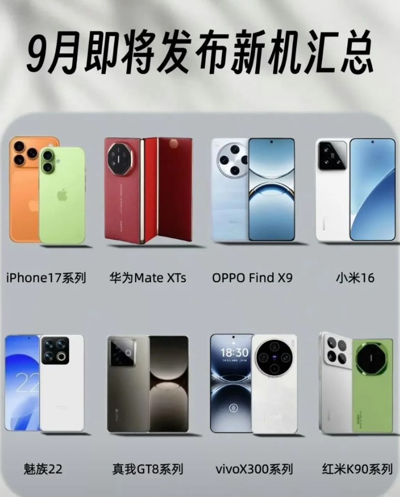 9月即将发布的新机，大家最期待哪一款？
iPhone17系列：苹果新旗舰来袭！