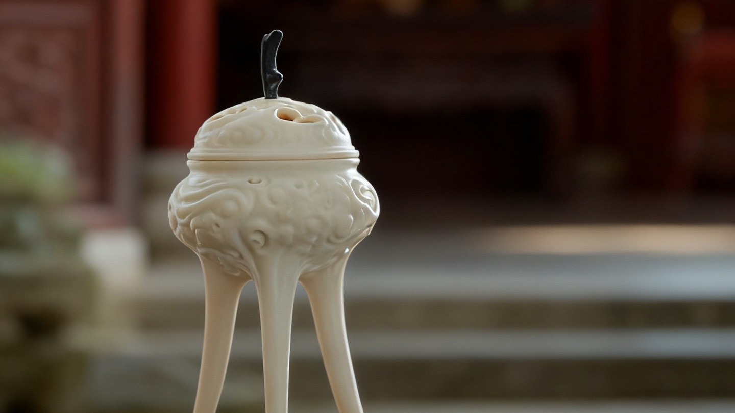 书案间，焚香观炉