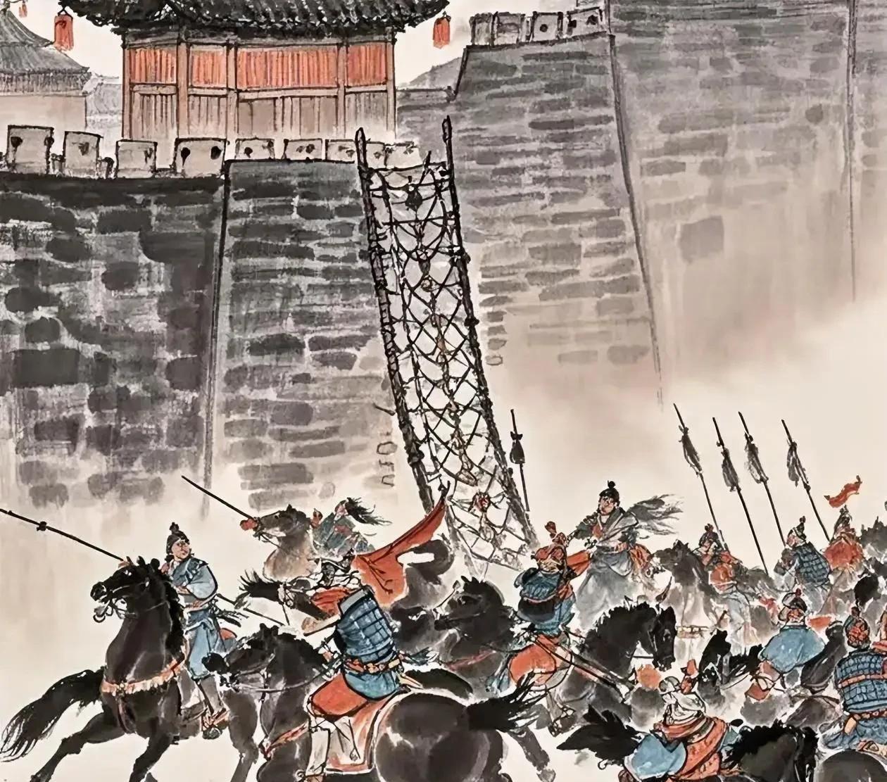 杨文广不认杨怀英是举枪便刺，杨怀英眼含泪水跨马提枪就要离开宋营，此时就听得小军来