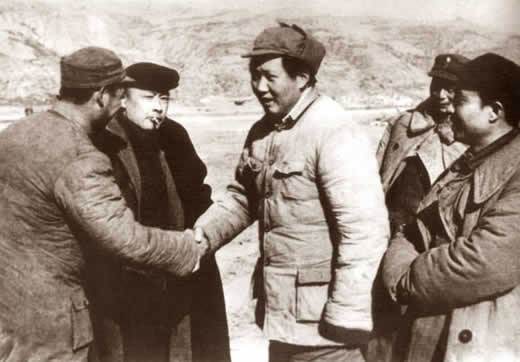 毛主席和王震握手，一位元帅抢镜，另外两位是谁
