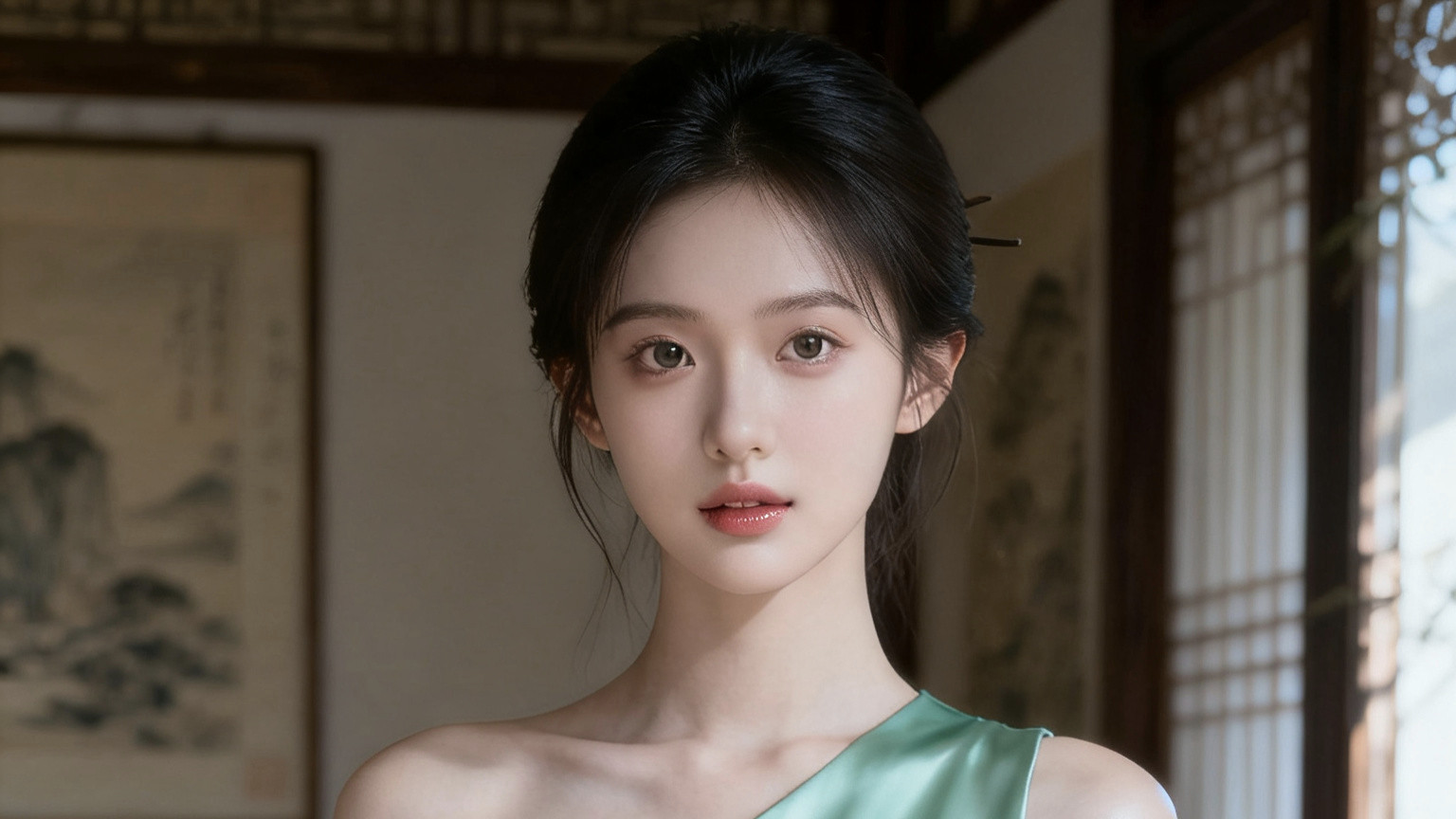 旗袍系列：《竹影叩窗》