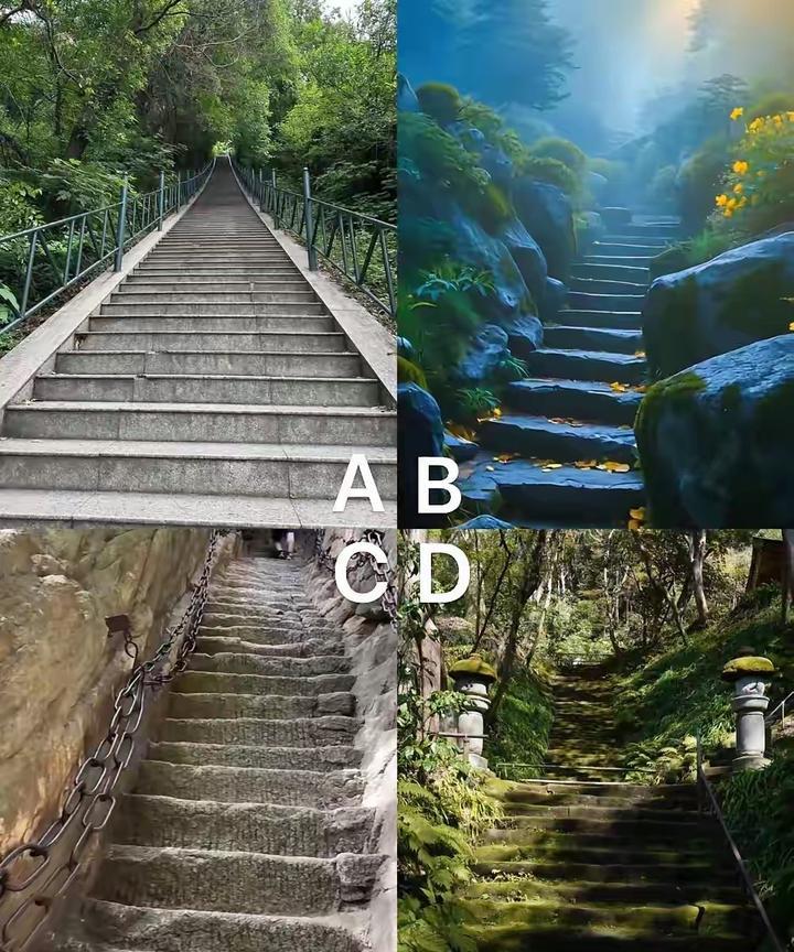 翠岭藏阶径，青梯入碧云。林深人迹远，一步一幽芬
石阶穿翠谷，花绽伴云流。疑入仙源