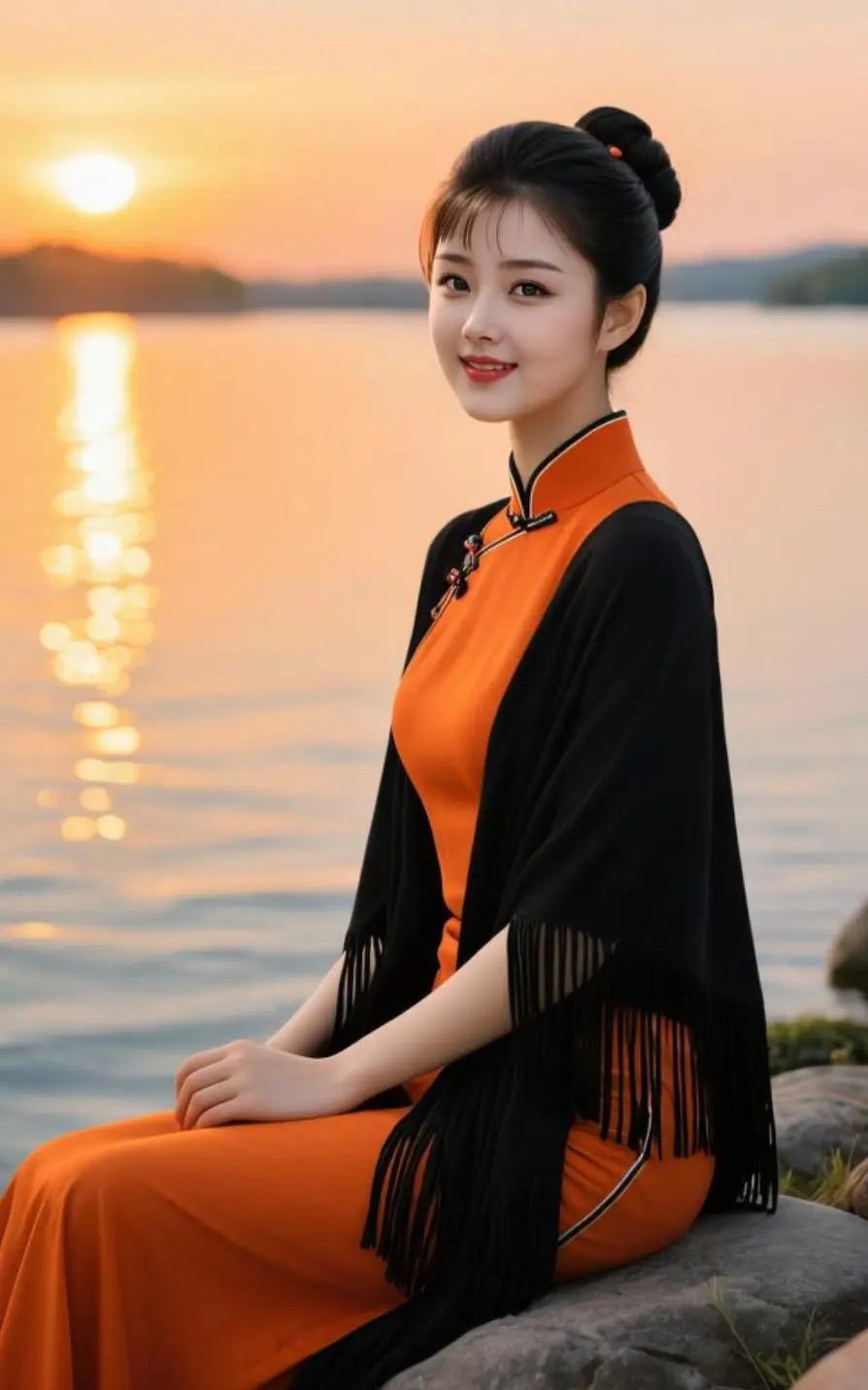 《夕阳下的眷恋》
在橘色的边缘，
夕阳揉碎了光，
洒在湖面上，泛起层层柔波。
你