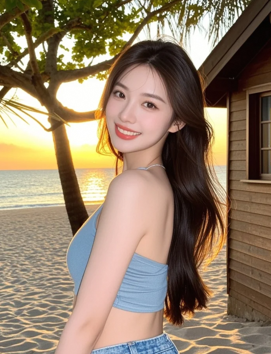 淡妆出街，却被海风吻得更美了