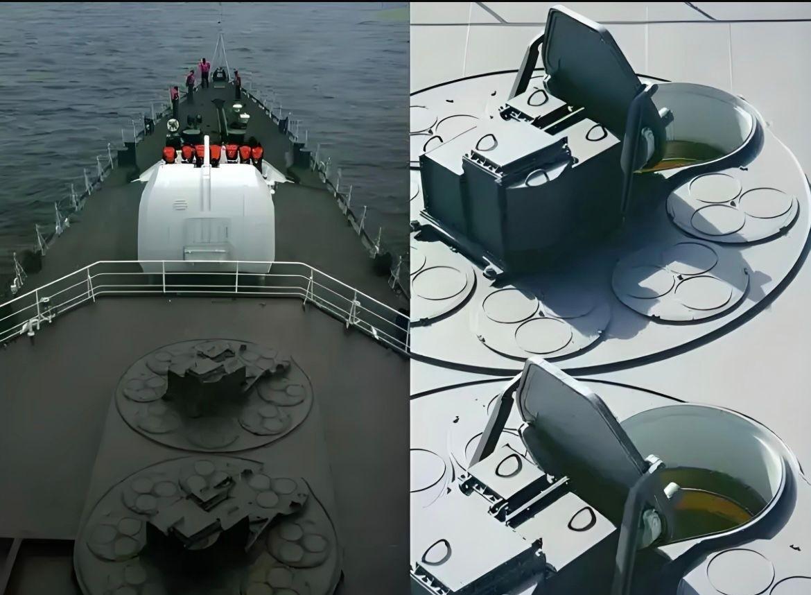 中国海军051C型驱逐舰俄制“里夫—M”垂发单元和防空导弹的特写。
051C型驱