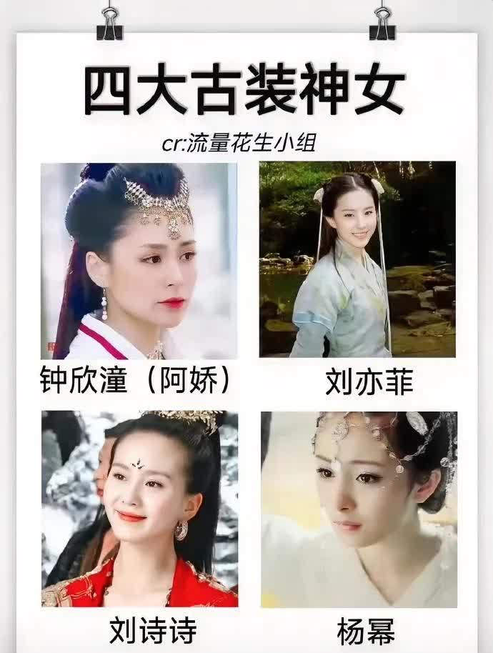 阿娇、刘亦菲、刘诗诗和杨幂被评为四大古装神女

阿娇算是初代神女了，仙乐是白