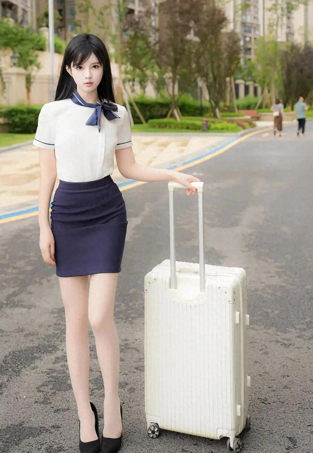 于诺诺的空姐制服写真太绝了，这谁顶得住？
