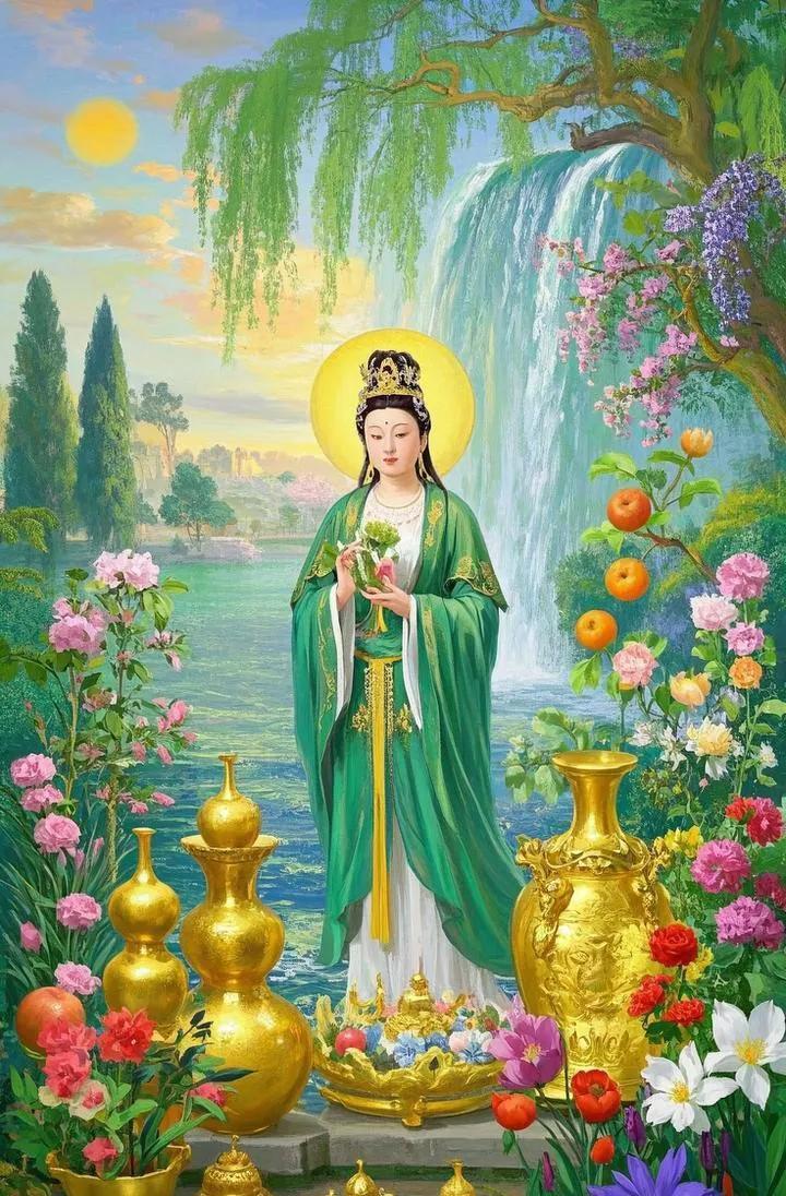 敬拜观音心至诚，人生顺遂福满程。出行平安无忧愁，驾车乘船皆安宁。职场拼搏运道好，