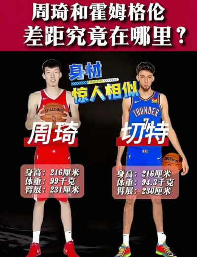 中国大魔王周琦对比切特到底差在哪里？

两人身材惊人的相似，身高同为216cm，