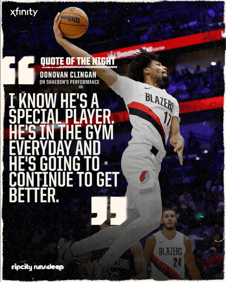 NBA常规赛，开拓者125-117击败鹈鹕。
赛后开拓者球员多诺万-克林根谈到了