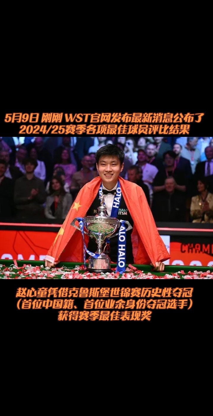5月9日，WST官网发布最新消息公布了2024/25赛季各项最佳球员评比结果：