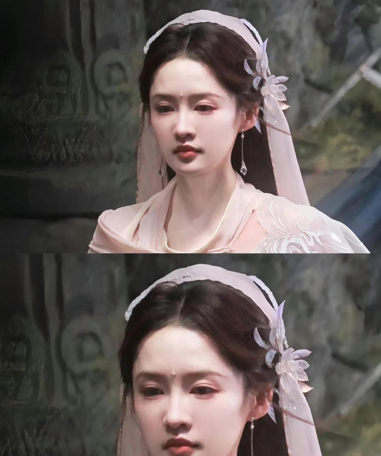 李沁新剧饰演妙烟仙子，
仙气飘飘的装扮配上她的清冷美真的很绝，感觉这个角色就是为