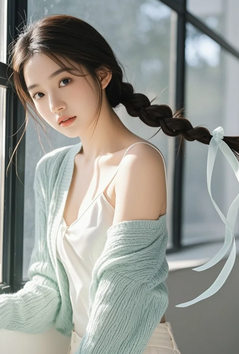阳光偏爱穿淡绿开衫的女孩，连风都为她轻轻撩起发丝