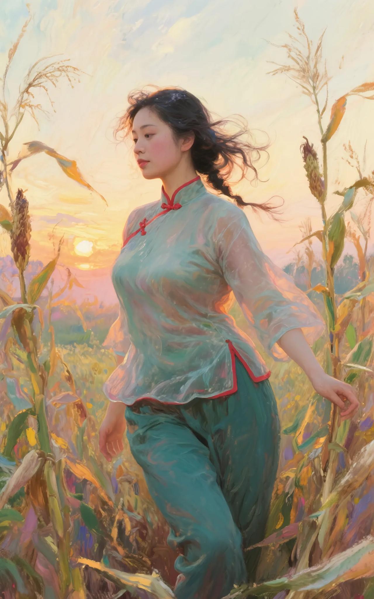 《多情的土地》
暮色漫过青纱帐
风掀动衣角 像你轻唤我乳名
炊烟正从远处的村落爬