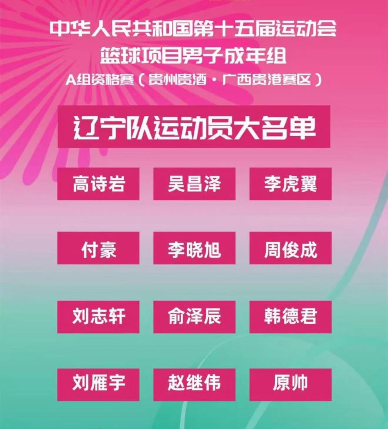 辽宁男篮征战全运会名单出炉，郭艾伦出人意料不在名单之中，助理教练刘志轩选择复出。