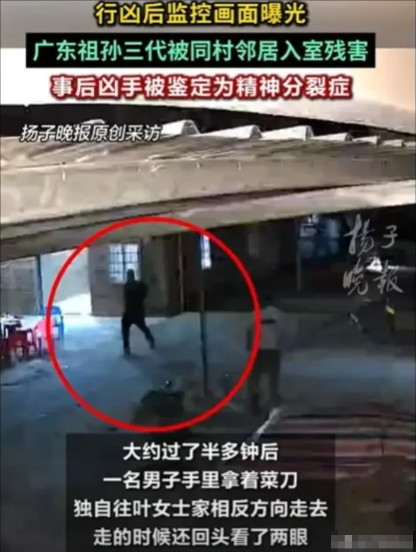 广东廉江，一女子家中突然遭遇横祸，邻居叶某志手持菜刀闯入，把女子70多岁的母亲、