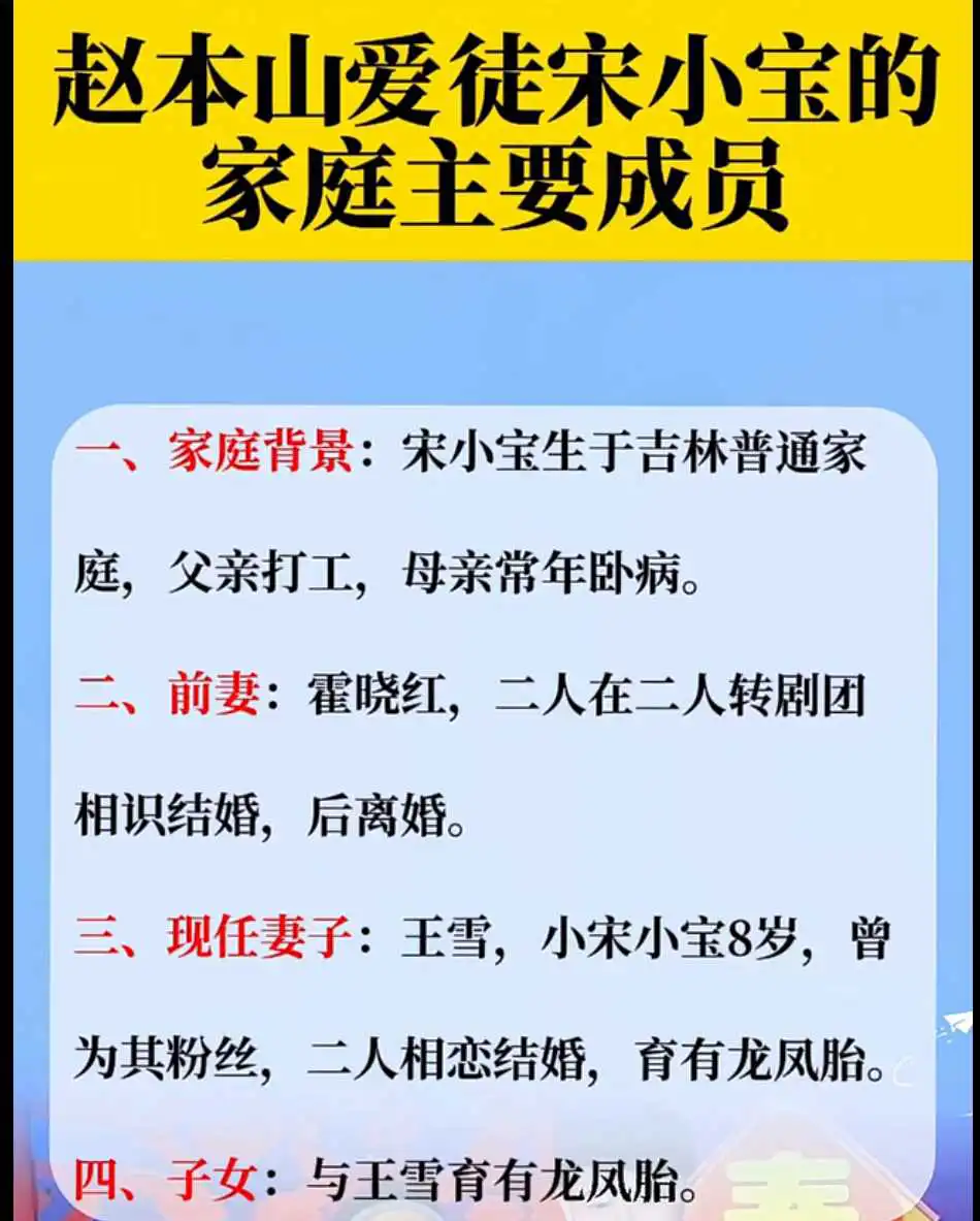 赵本山爱徒宋小宝的家庭主要成员。