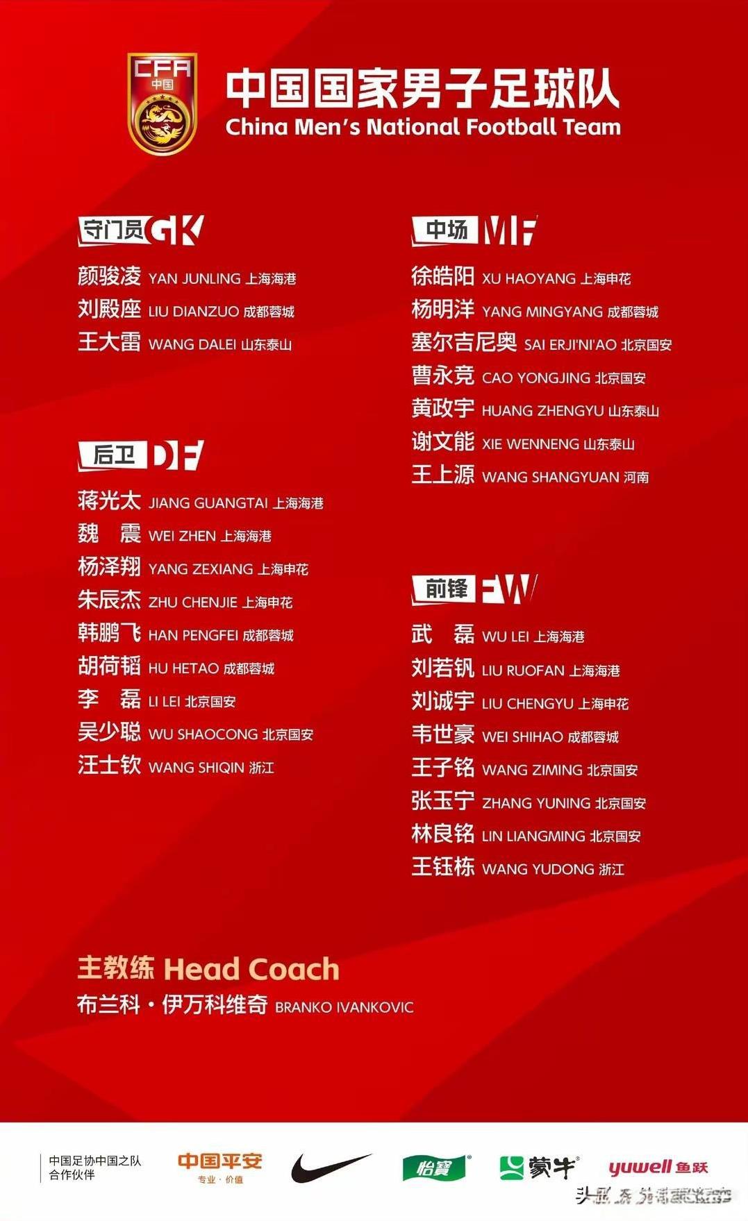 国足集训名单公布：从联赛状态表现看，只能寄希望于锋线王玉栋林良铭的发挥，中场谢文