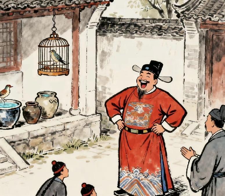 贪官近来总心口发闷，请来郎中瞧病。
贪官闻言，眉头拧得更紧，捻着山羊胡嘟囔：“本