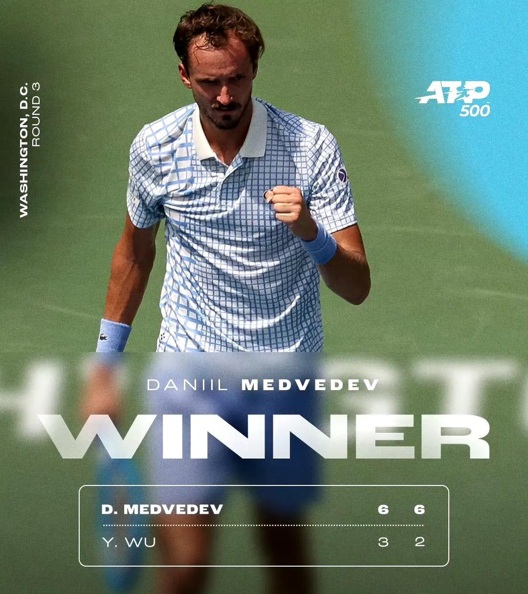 ATP500华盛顿男单第三轮，吴易昺3-6/2-6不敌8号种子梅德韦杰夫无缘八强