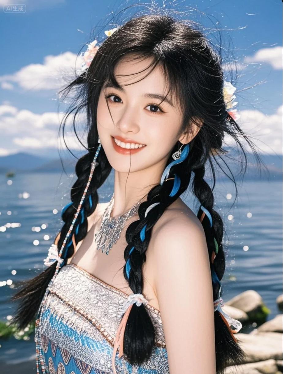 苗族姑娘银饰叮当，在花坡上转圈定格灿烂笑容