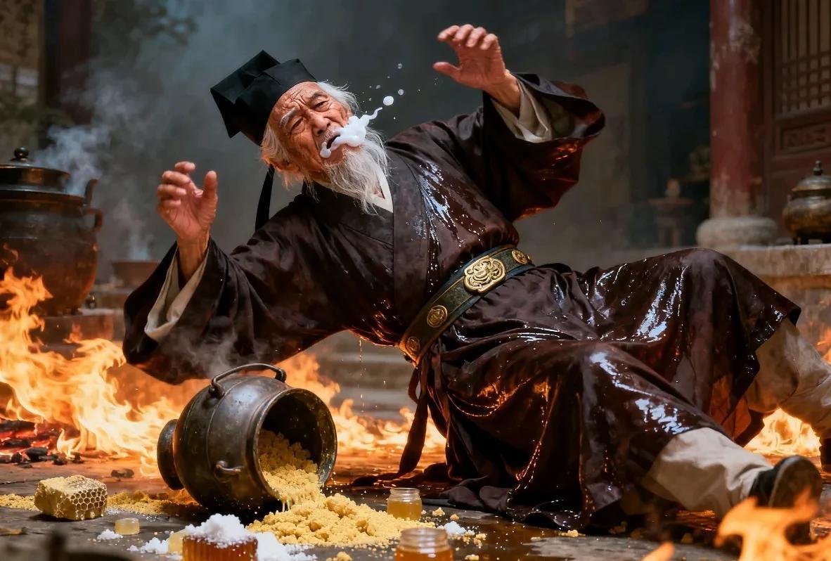 也不知道是从哪儿听来的偏方，老爷子居然用硫磺、火硝加上蜂蜜炼什么“火灵丹”。现在