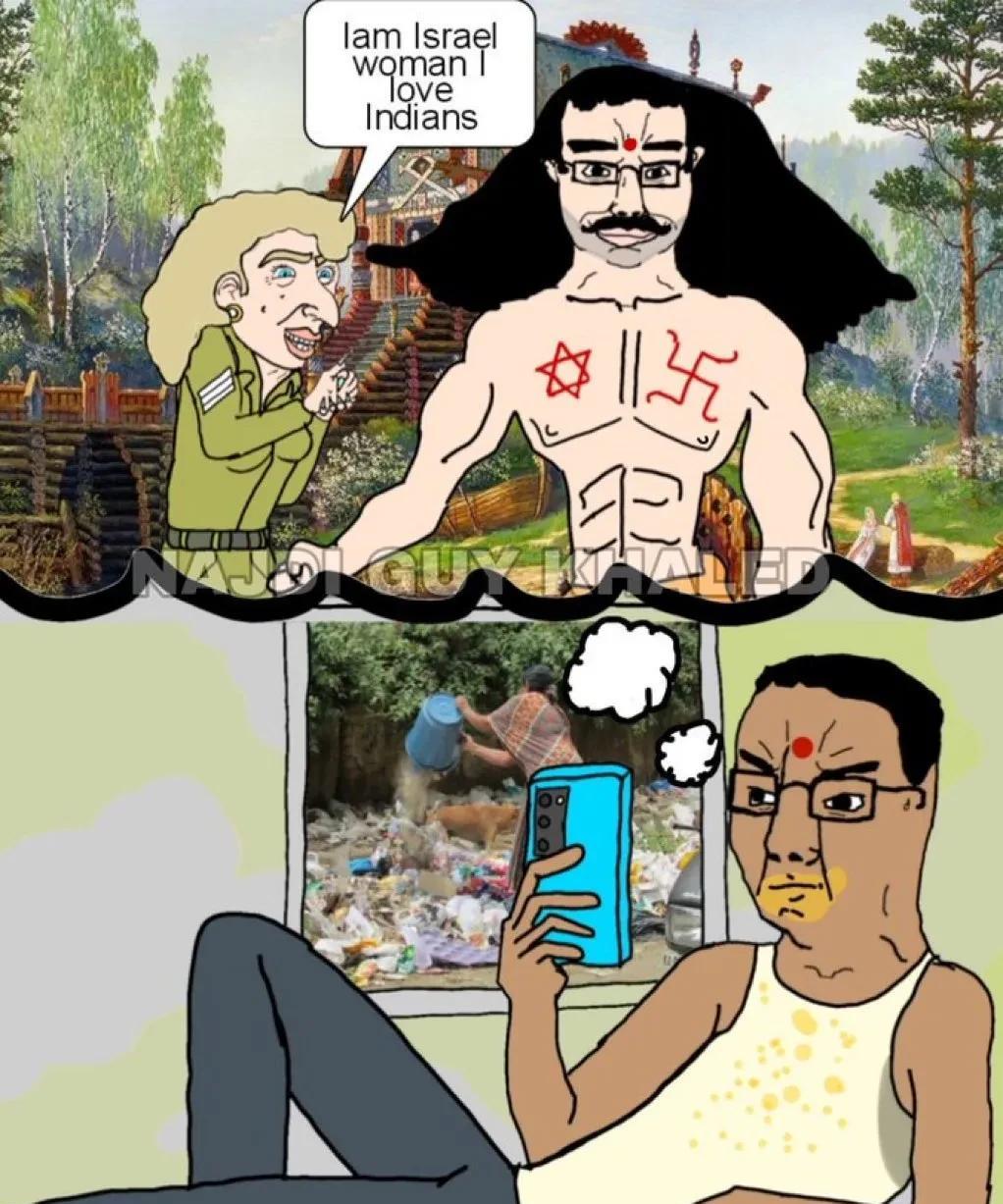 漫画解读。
印度小哥休闲地葛优躺。
左手捏着咖喱豆子吃。
右手刷着手机。
墙上一