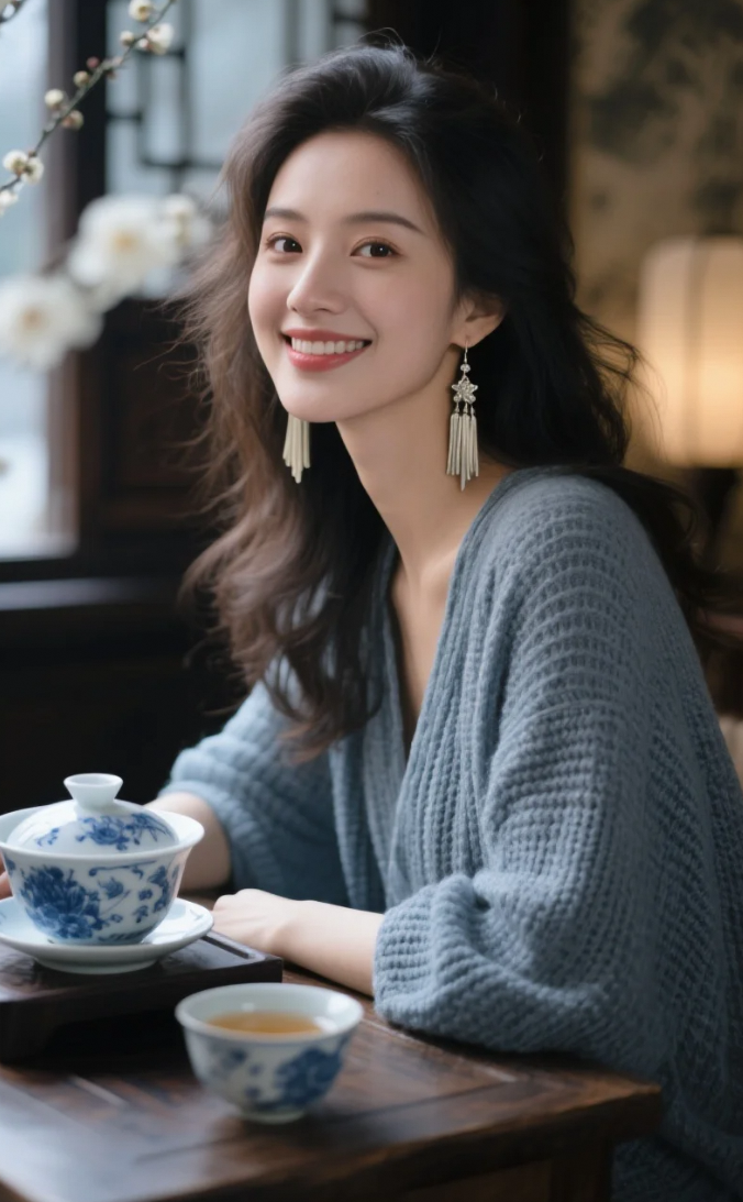 她不是在喝茶，是在演绎东方生活的美学