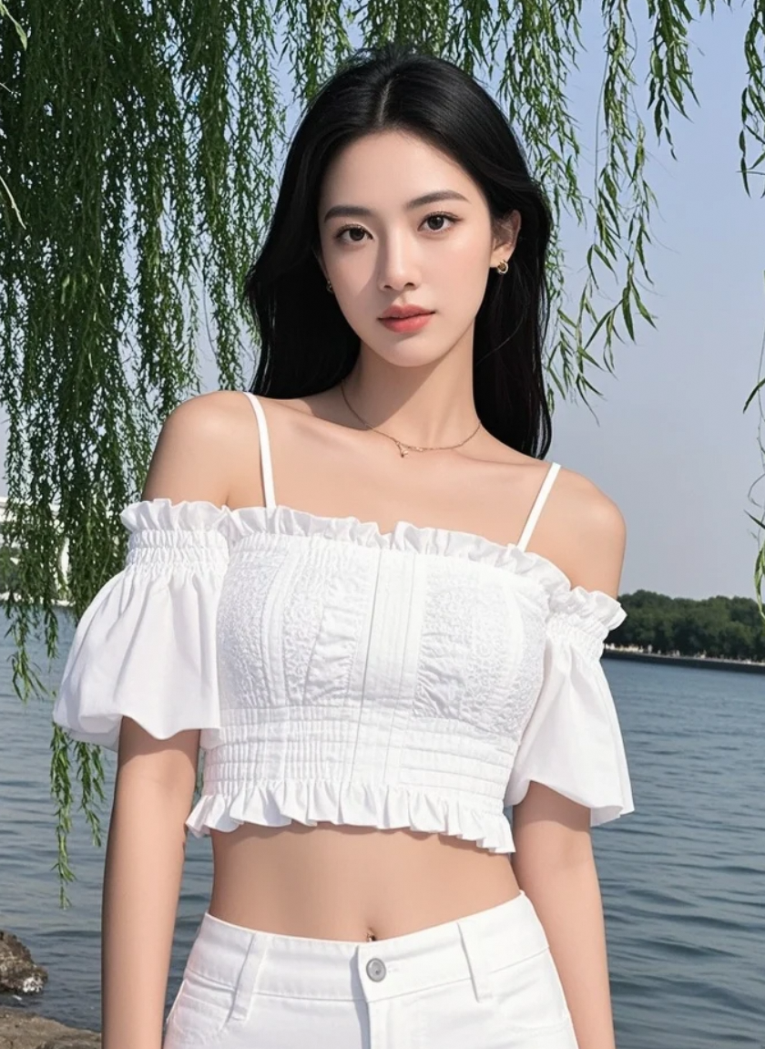 她坐在柳荫下，影子落在江心，也落进我心里
