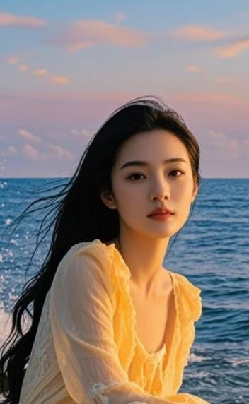 她坐在礁石上看海，而我在镜头后看她。