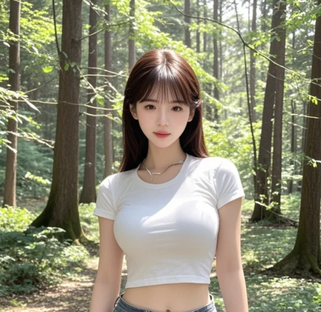 她在林间跳舞，衣摆随风舞动成诗
