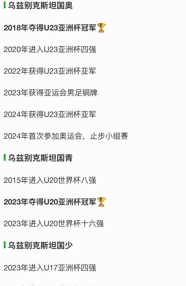 乌兹别克斯坦进世界杯并不是偶然的!
这十年他们先后获得u23亚洲杯、U20亚洲杯