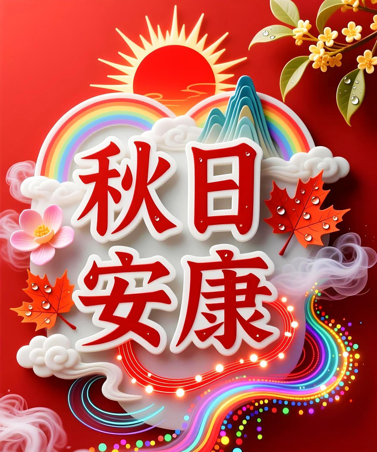 金秋九月天，中秋国庆连，
稻香飘万里，硕果满山川。
红旗映日艳，歌舞庆丰年，
家