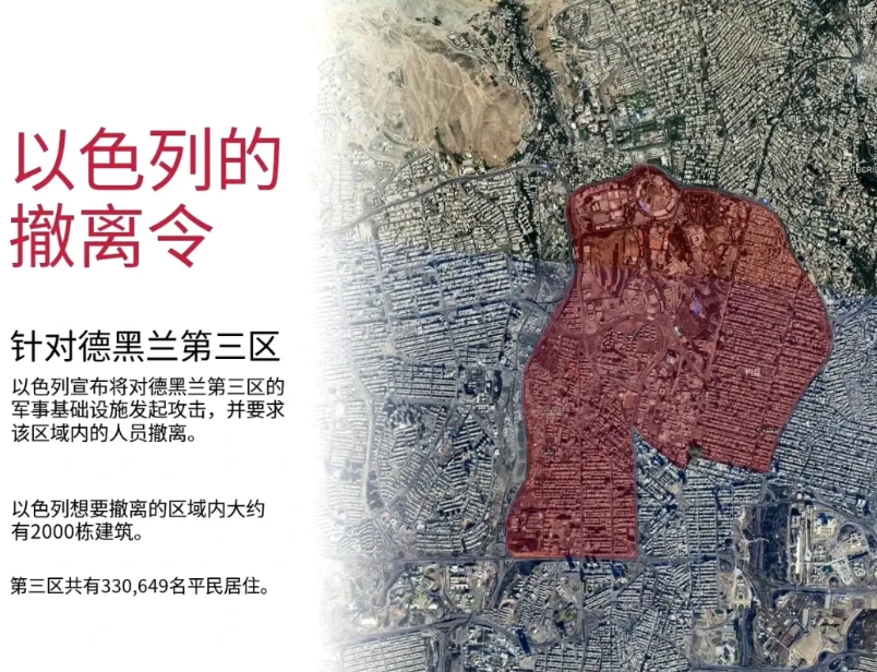 以色列和伊朗杀红了眼，开始对平民动手，以色列要求德黑兰第三区的33万居民撤离，不
