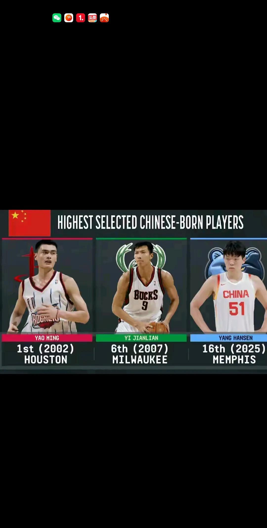 球迷们有没有发现？中国的三名首轮秀球员，他们的姓氏都是以字母Y开头的。
姚明，易