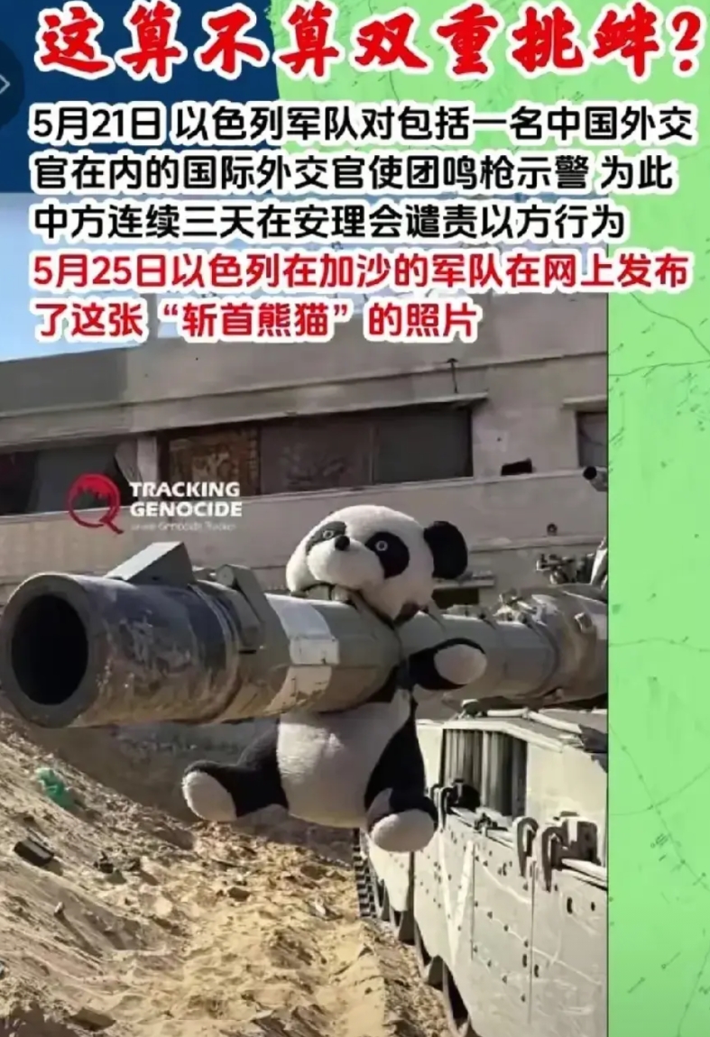 难怪全世界都不太喜欢以色列，这又开始明目张胆的挑衅东方大国了，谁都知道熊猫是我们
