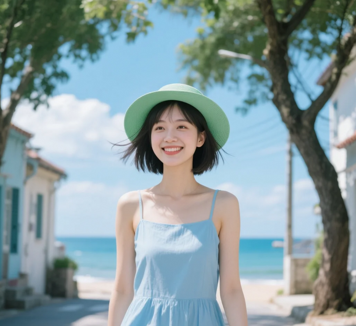 那一抹白裙倩影，定格在海边的午后