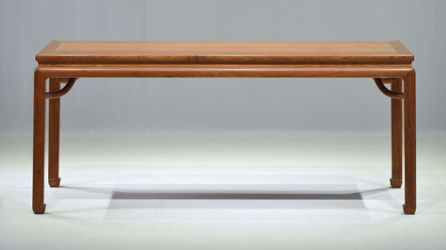 文房臻选，缅甸花梨，霸王枨束腰马蹄足画桌