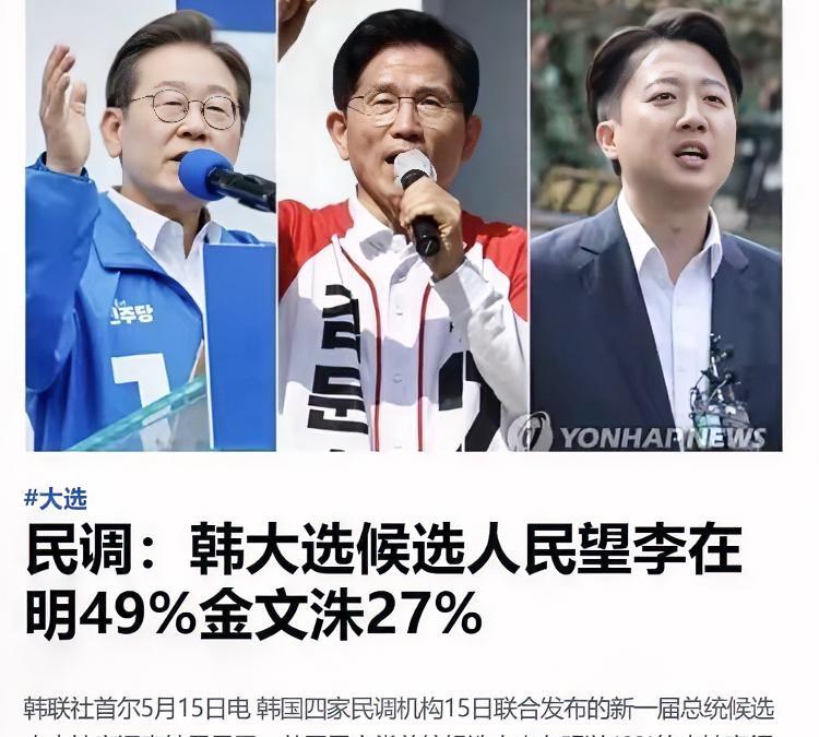 韩国总统竞选形势一出，直接惊呆众人！5月15日，四家民调机构的数据显示，共同民主