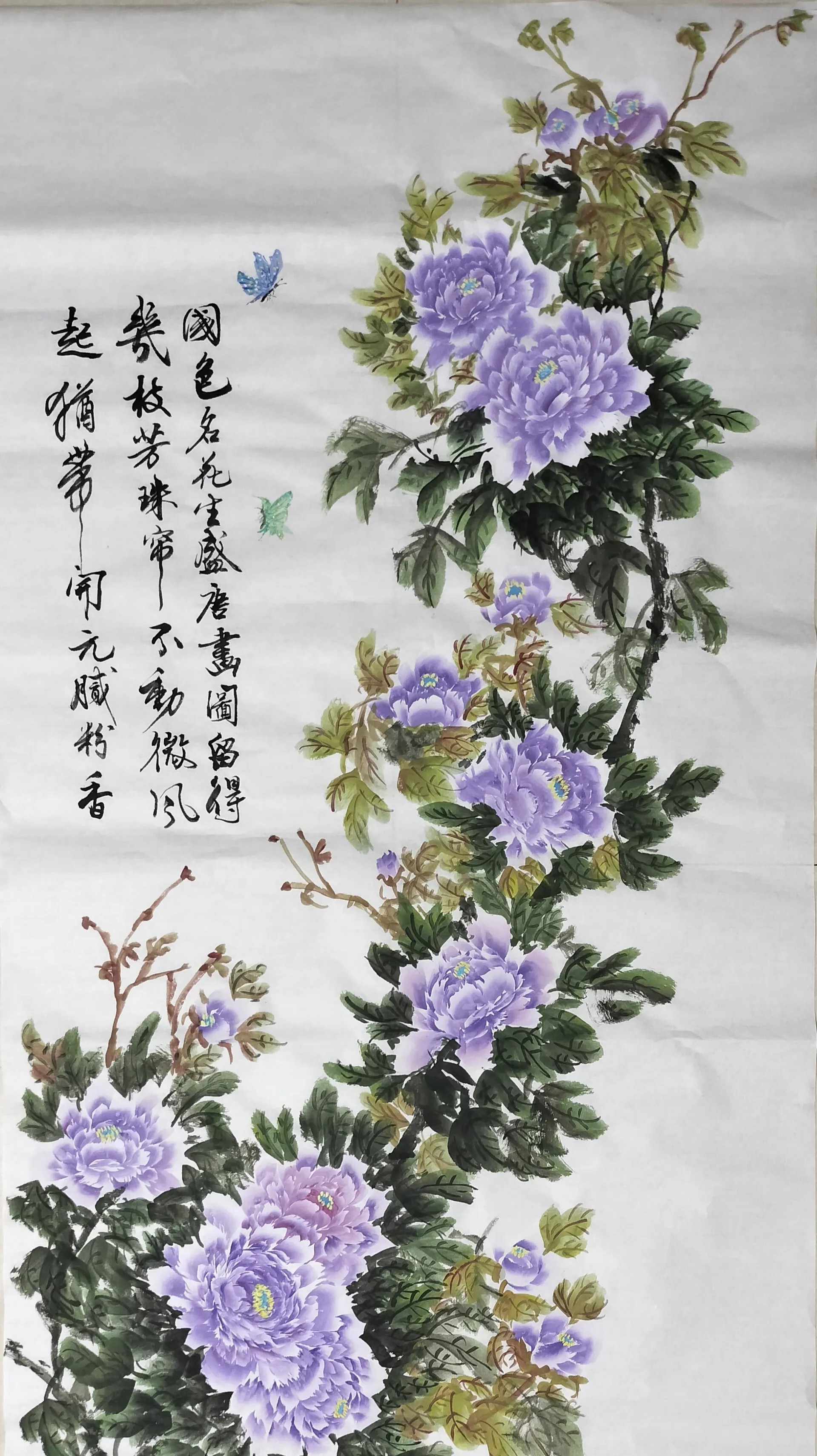 读初一的女儿独立完成的牡丹花图，算是有天赋吗？

之前送她去一个爷爷那学国画