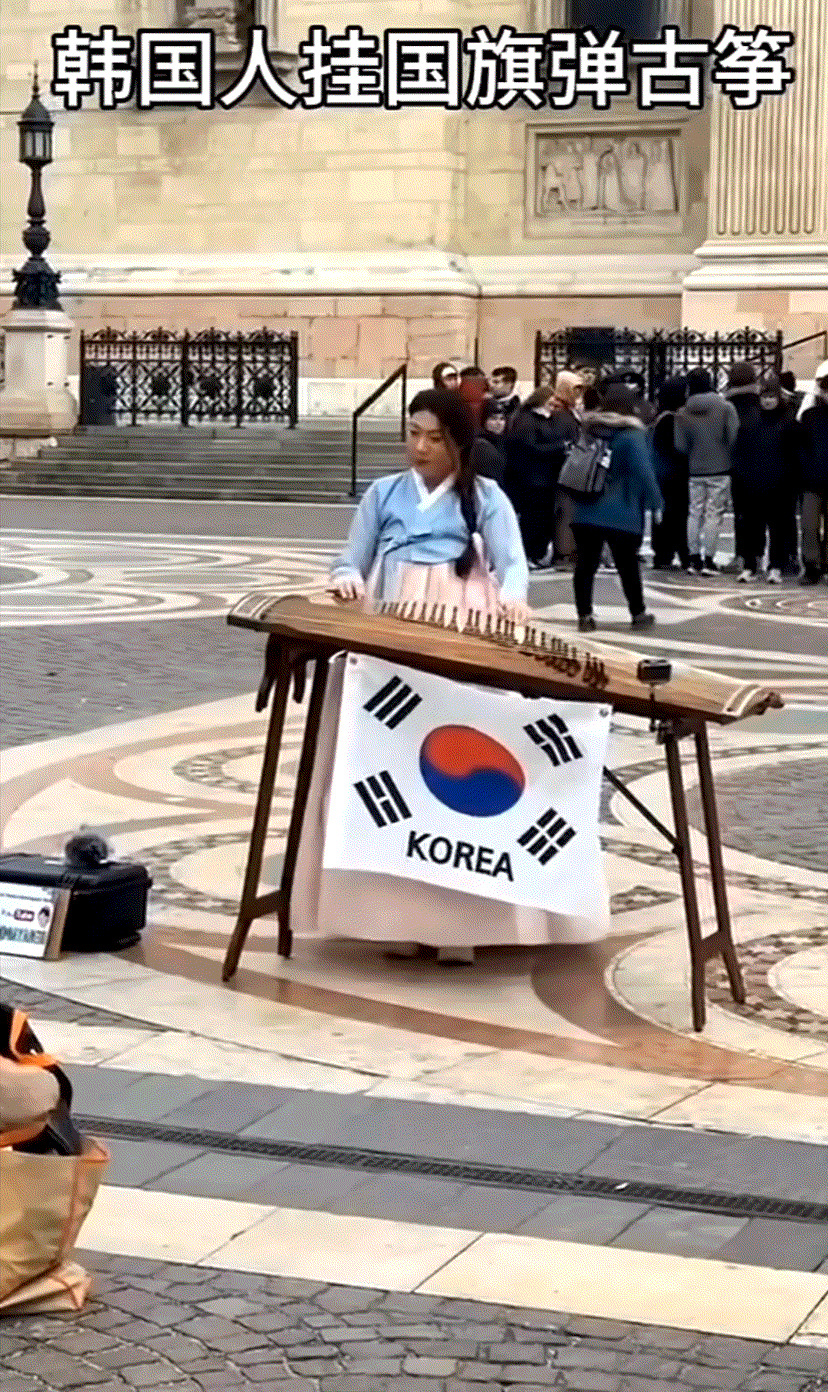 韩国学生弹古筝，却挂韩国国旗











---









