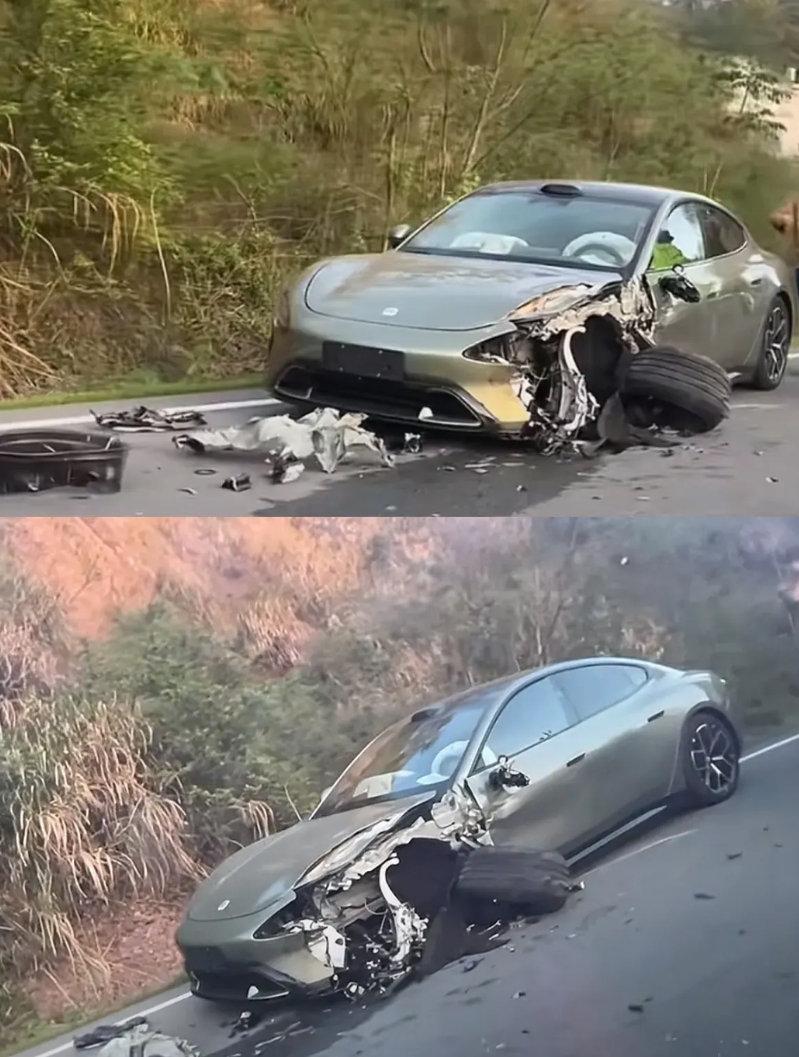 我想问一下这是这样设计的，还是就是这么撞一下就会造成轮胎脱落啊？

前面几乎没事