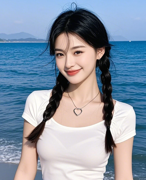 大海边，佳人伫立凝望，定格成永恒的诗意画面