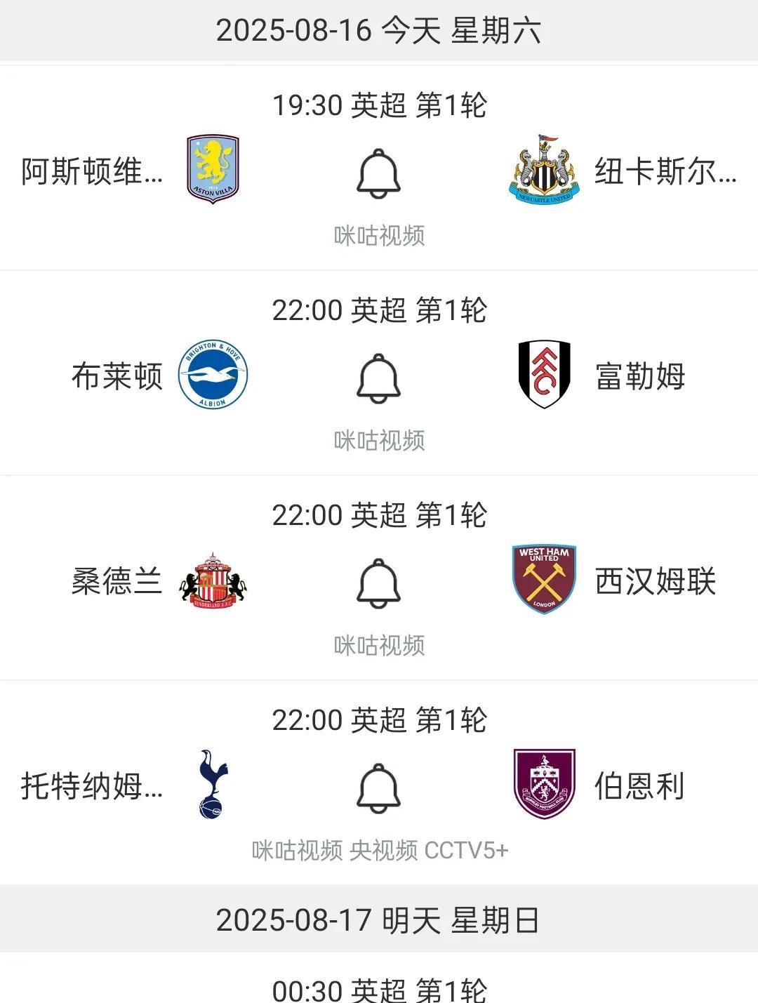 新赛季#英超# 联赛首轮比赛今晚全面开打，简单预测一下:
1，维拉1:0纽卡斯尔