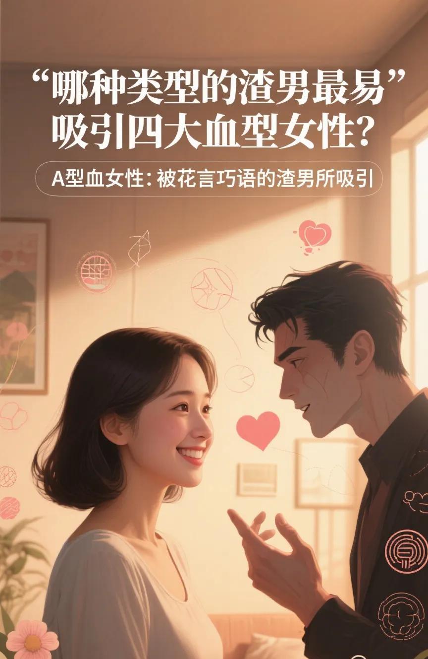 A型血女性：被花言巧语的渣男所吸引
B型血女性：被外表光鲜的渣男所吸引
O型血女