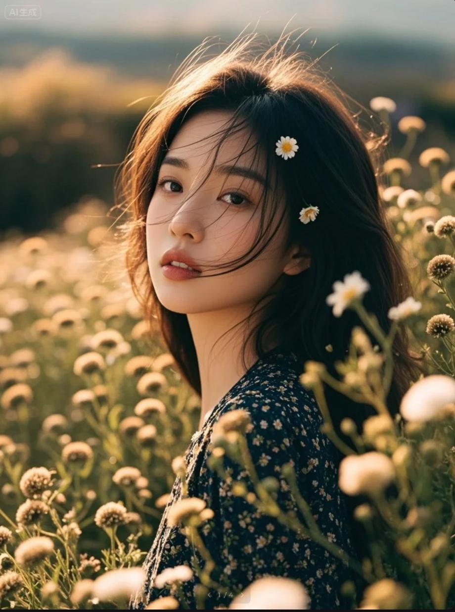 她手持一朵会发光的蒲公英，许愿的瞬间，整片夜空闪烁。