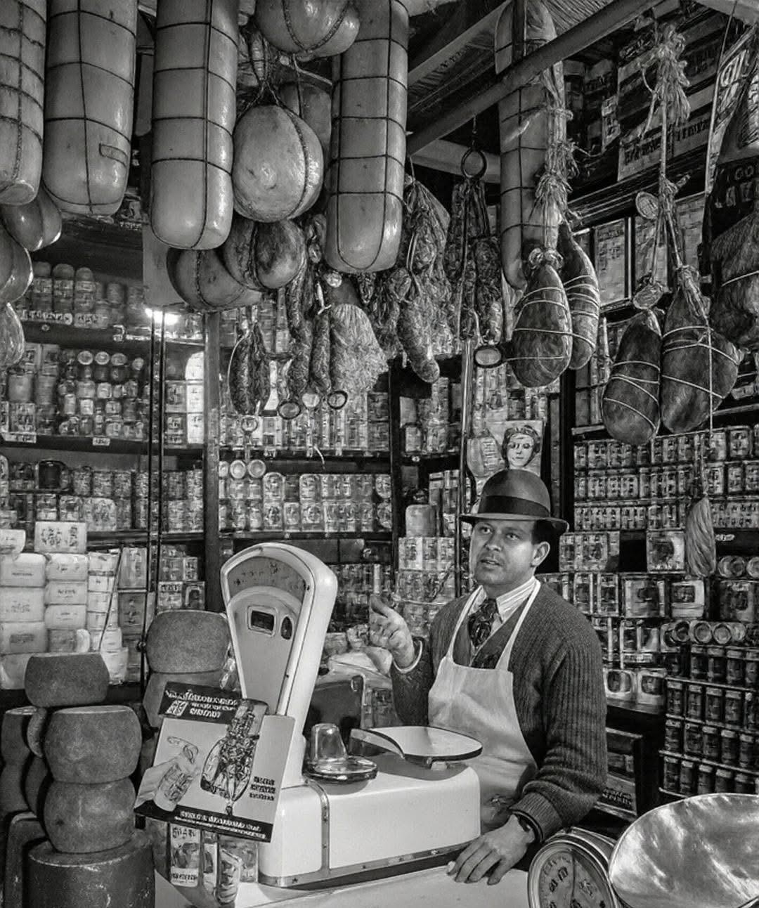 一张老照片：1943 年纽约的一家意大利杂货店。从时间线上看，二次世界大战还没有