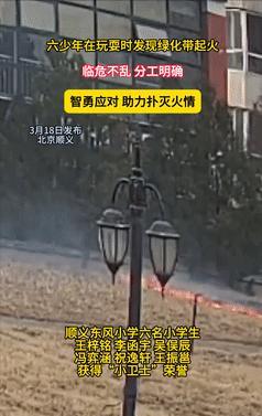 [浮云]“这6个小学生火了！”3月18日，北京，一小区绿化带突然着火，面对即将失