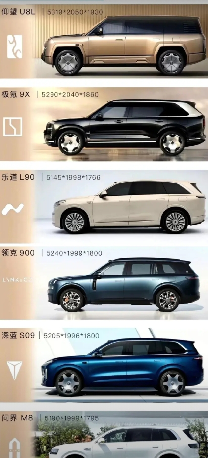 如果不考虑价格和品牌，仰望U8L，极氪9X，乐道L90，领克900，深蓝S09和